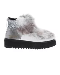 Jacques Loup Boots En Cuir De Veau Et Fourrure Avec Semelle Micro Crantee Blanc Gris Pour Femme