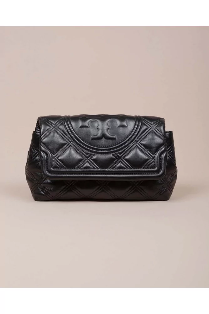 Fleming Soft Clutch Handbag - Tory Burch - Black - Leather