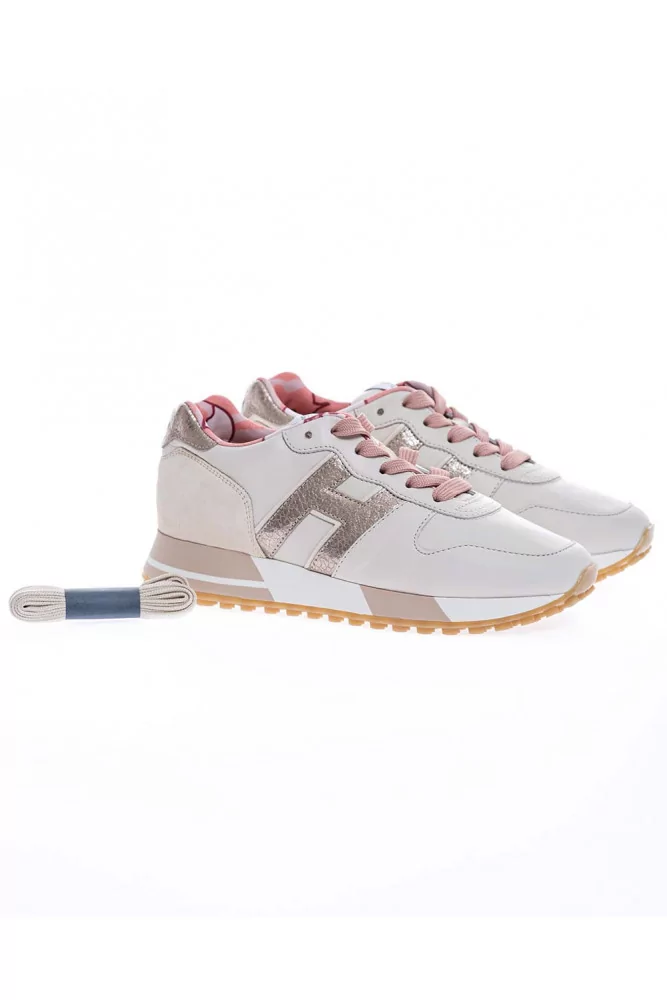 Running H383 of Hogan Light beige sneakers with pink laces