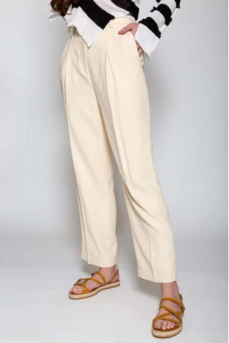 Drop-Waist Pleated Crepe Trouser in Pants & Shorts | Vince
