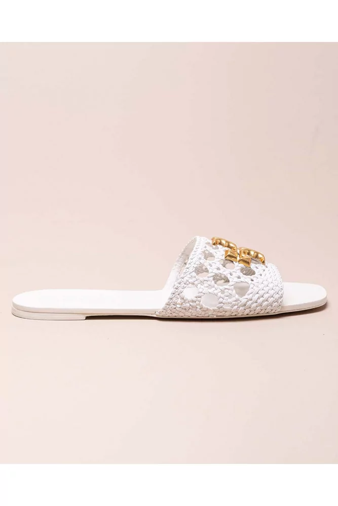 Tory Burch - Whites mules made of plaited leather with