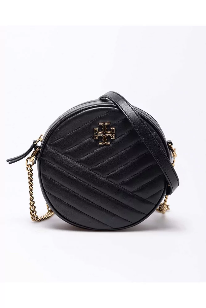 Keira Circle of Tory Burch - Quilted black round bag made of nappa leather  with shoulder strap for women