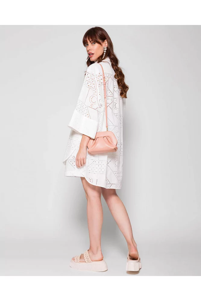 MSGM Chemise robe couleur blanc cass avec broderies anglaises