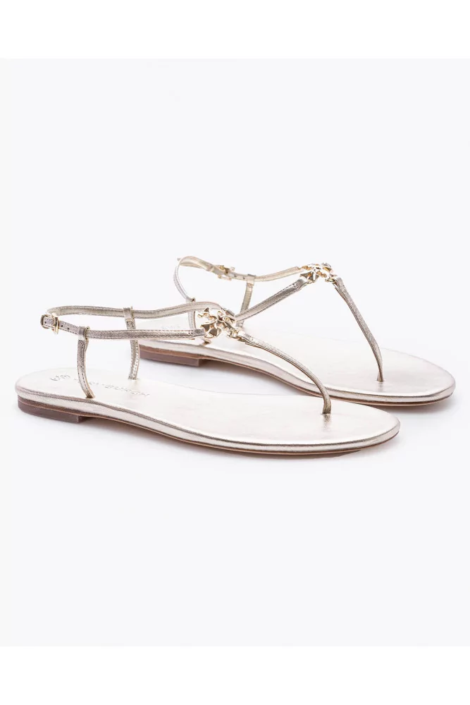 Capri Strap Sandals of Tory Burch - Gold colored leather toe thong sandals  with baroque logo for women