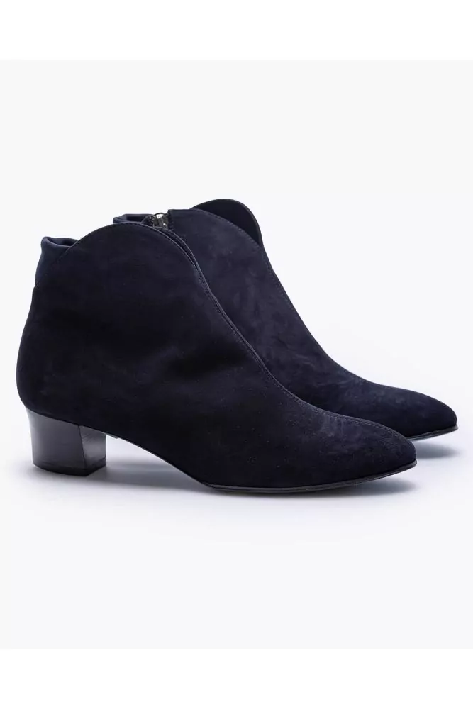 Thierry Rabotin Bottines bleu marine en veau velours avec