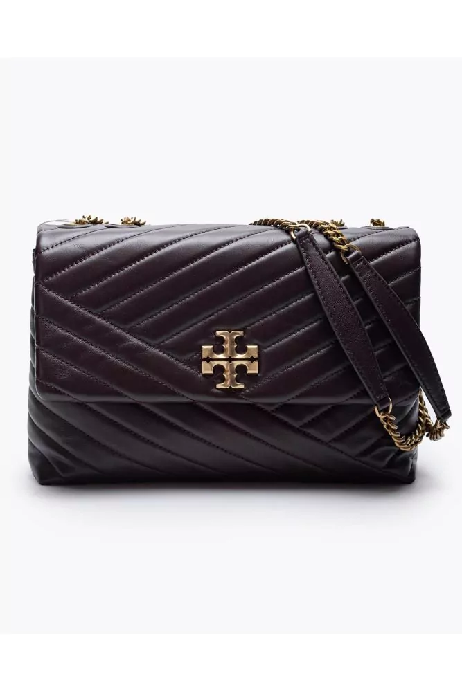 Tory Burch - Kira Chevron - Burgundy herringbone bag made of quilted  leather with gold metal chain and logo, for women