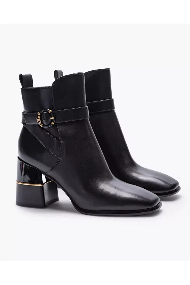 Tory Burch Logo Buckle Boot Black calf leather boots with logo