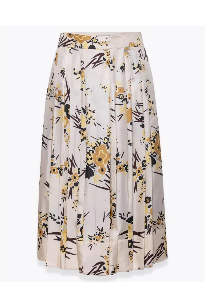 Tory Burch - Drip Bouquet - Ivory pleated skirt with black and yellow  bouquet print, for women