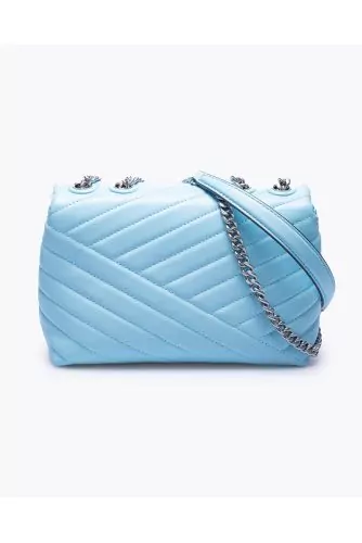 Sac Tory Burch "Kira" bleu, rabat matelassé, logo et chaîne en métal