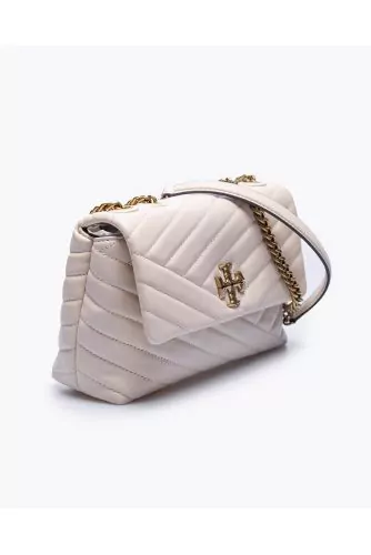 Sac Tory Burch "Kira" crème, rabat matelassé, logo et chaîne en métal