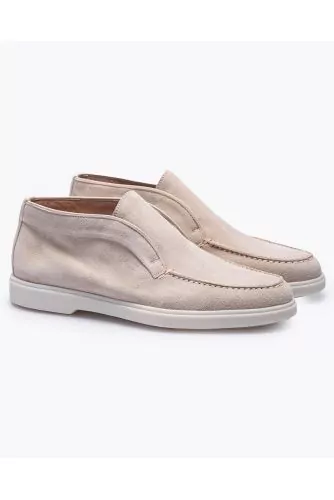 Mocassin Santoni beige montant avec plateau, semelle gomme miel