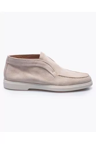 Mocassin Santoni beige montant avec plateau, semelle gomme miel