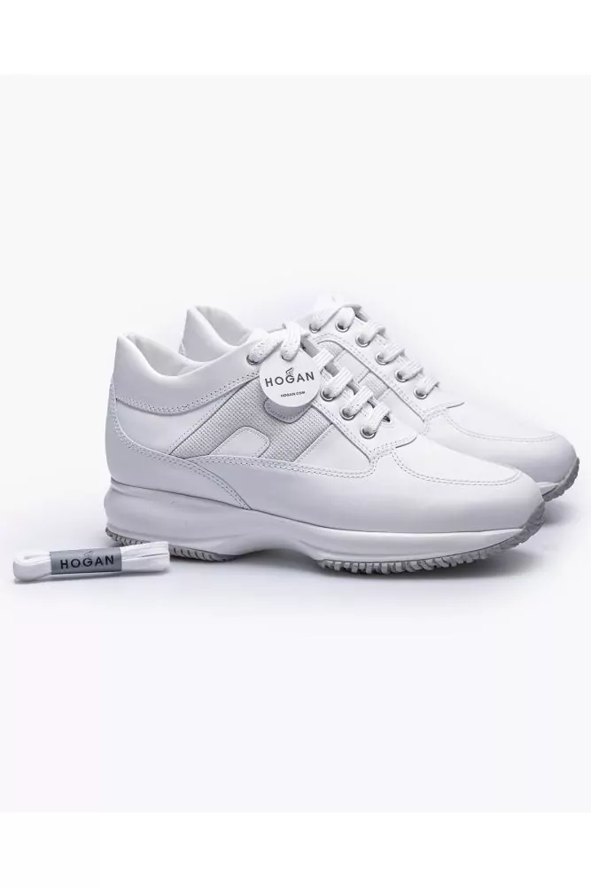 Hogan Interactive White silver leather sneakers with H logo on the side for women