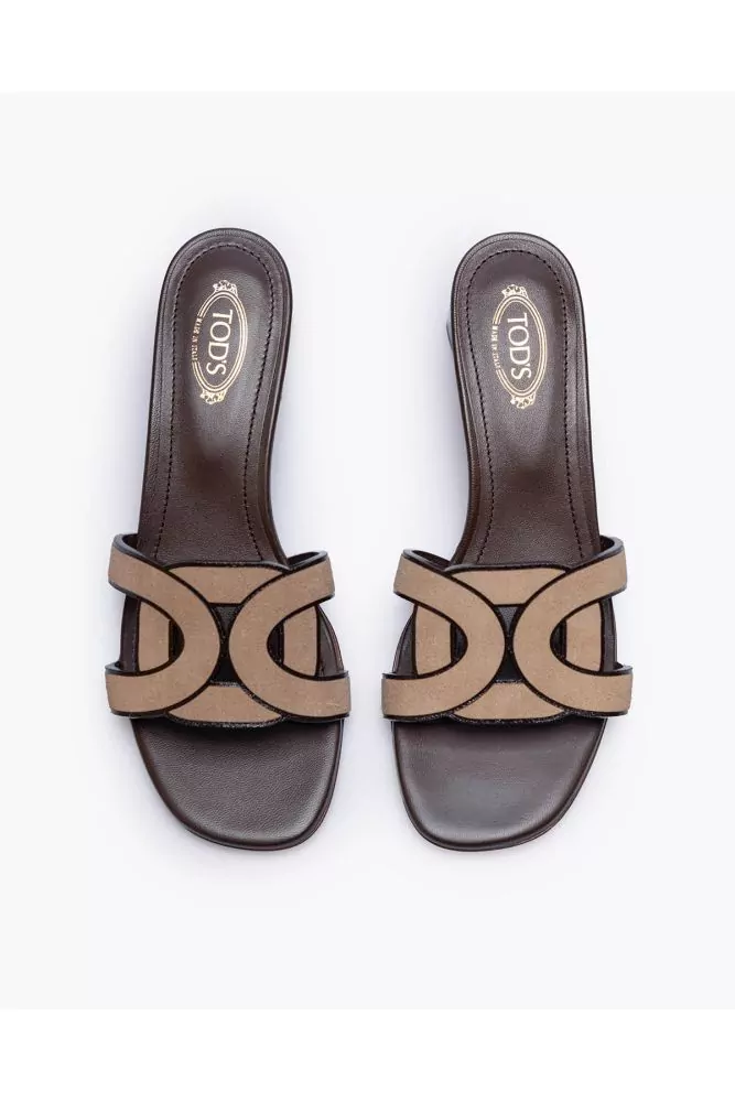 Tod s Beige leather mules with cut links strap and brown colored