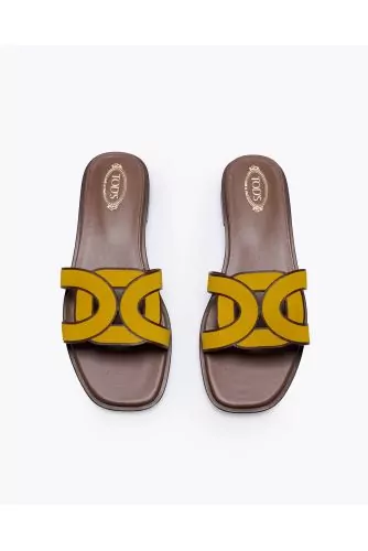 Mules by Tod's yellow suede with brown details, leather sole