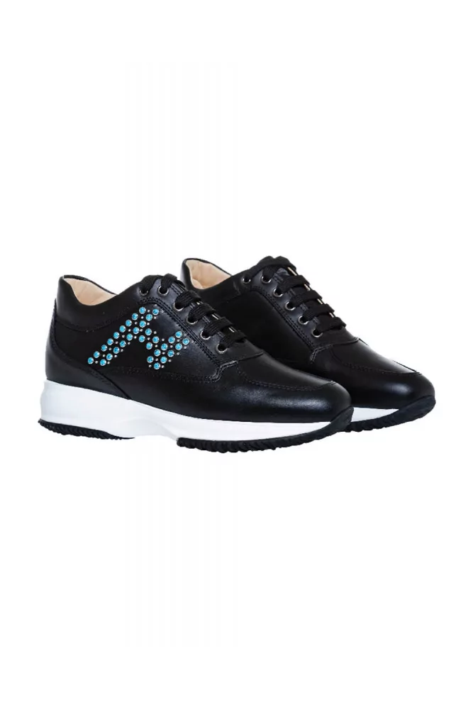 Interactive de Hogan Tennis en cuir avec logo colore noir bleu pour femme