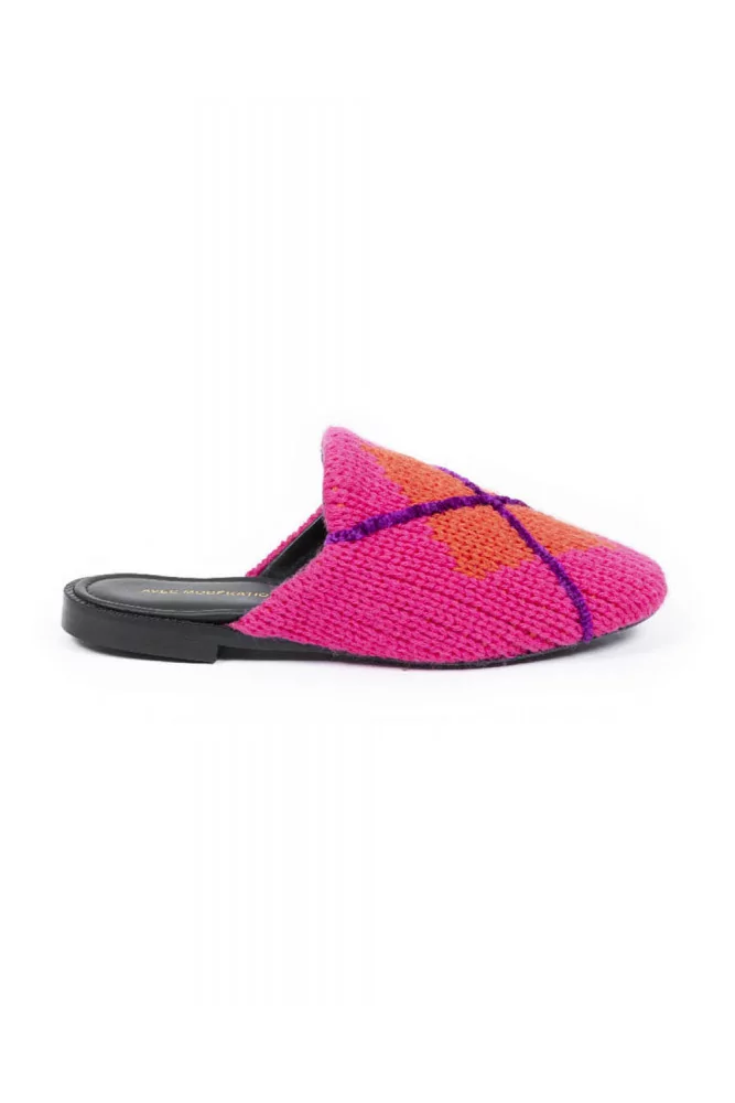 Avec Modération - Outdoor mules with leather outer sole and orange square,  pink for women