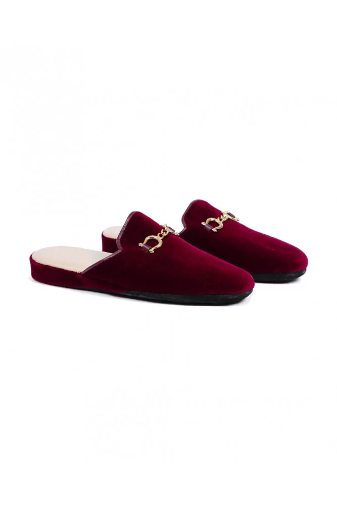 Jacqueline de Line Loup Mules d interieur bordeaux en velours avec mors dore pour femme