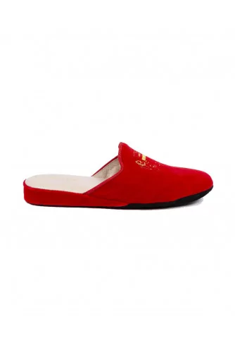 Stephanie de Line Loup - Red indoor mules with golden embroidery for women