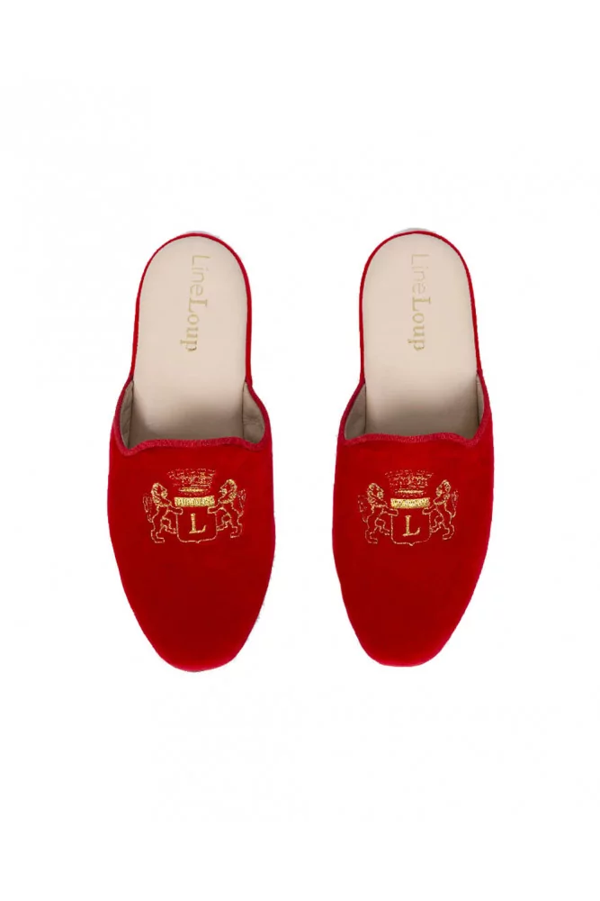 Stephanie de Line Loup - Red indoor mules with golden embroidery for women