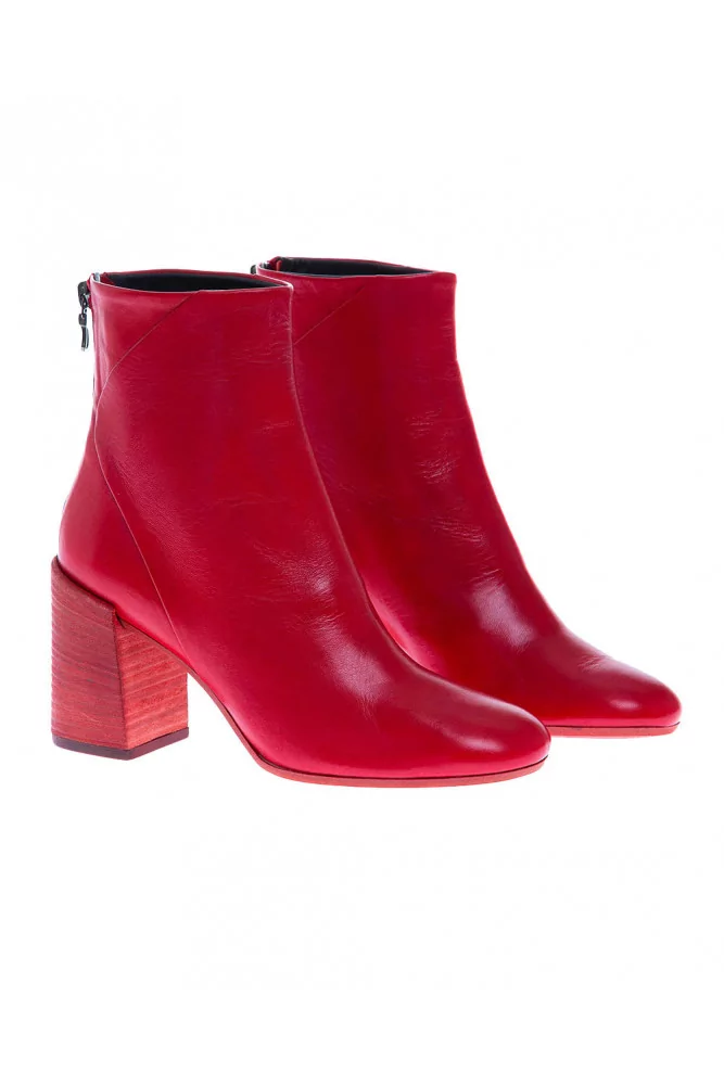 red leather booties zipper