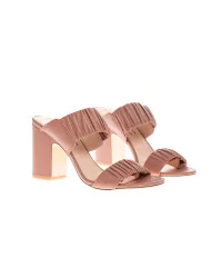 Jacques Loup Mules En Cuir Nappa Avec 2 Bandes Elastiquees 80 Mm Rose Beige Pour Femme