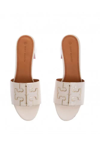 Ines - Mules en cuir avec logo souligné en or clair 55