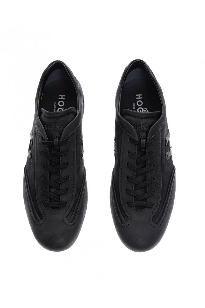 Olympia of Hogan Patina calf leather and nubuck sneakers with stitched cuts black for men